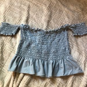 Blue/gray off the shoulder crop top
